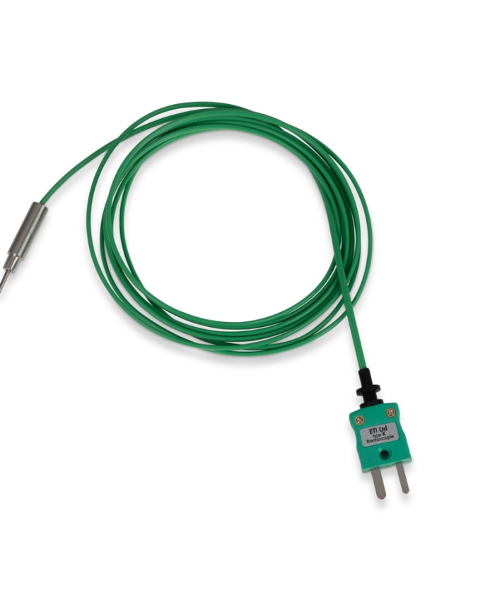 ETI Givare, termoelement typ K, böjbar lång givare Ø1,5 x 180mm, för höga lufttemperatur, t.ex. ugnar och värmeskåp, 2 meter värmetålig PTFE-kabel