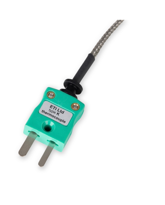 ETI Givare, termoelement typ K, ugnsgivare med rostfri klämma för ugnsfat. ETI Givare Ø3,5 x 50mm, 1,2 meter flätad kabel