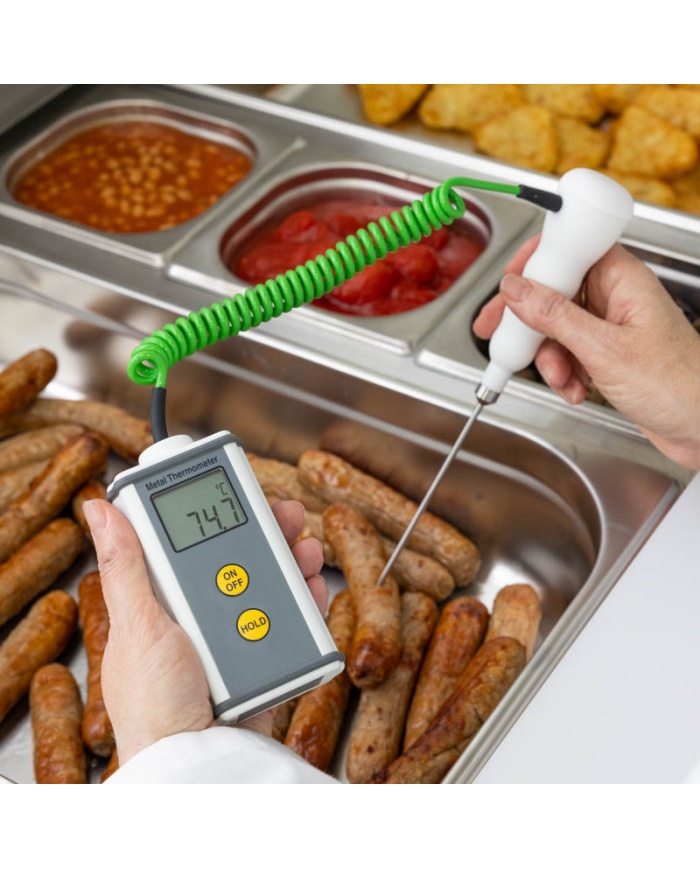 ETI Termometer CaterTemp® i tåligt metallhölje, inklusive permanent monterad NTC-termistor insticksgivare Ø3,3 x 130mm, kalibreringscertifikat