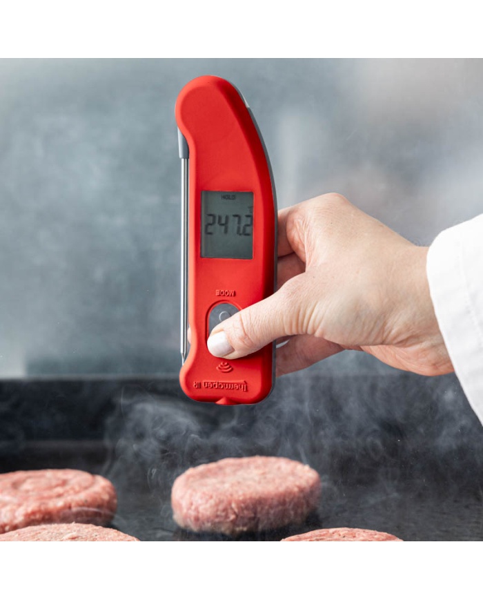 ETI Termometer Thermapen® IR. Utrustad med utfällbar insticksgivare och beröringsfri infraröd temperaturmätning, kalibreringscertifikat, röd.