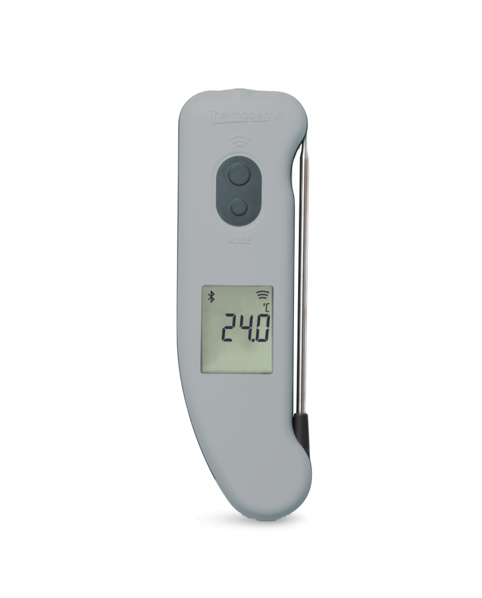 ETI Termometer Thermapen® IR Blue. Med utfällbar insticksgivare och yttemperatur med beröringsfri IR. Max och Min. Överföring av mätdata med Bluetooth.