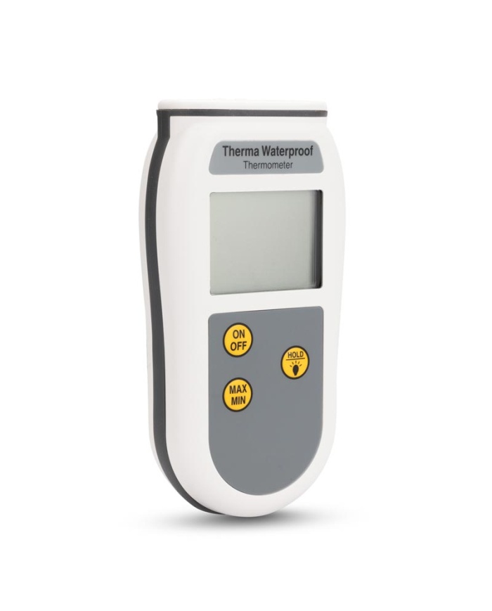 ETI Termometer Therma®, för termoelement-givare typ T. Utan givare. Max, Min & Hold. Vattentät IP67. Belyst display. Mäter mellan -100°C till +400°C