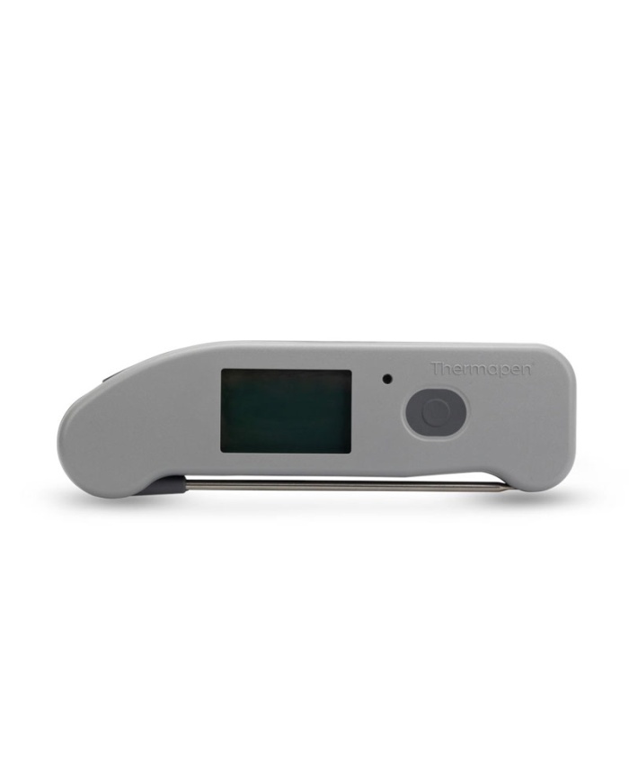 ETI Termometer Thermapen® ONE, utfällbar insticksnål och trådlös överföring via Bluetooth till kostnadsfri app i mobilen. Grå funktionsknapp.