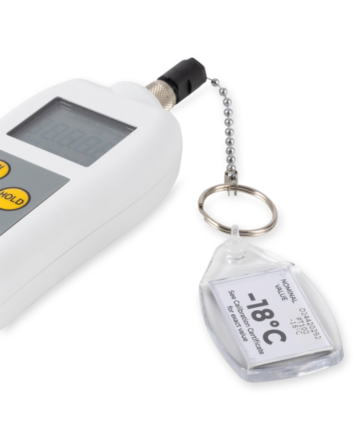 ETI Temperatursimulator för PT100-givare med Lumberg-kontakt. Temperatursimulering -18°C. Kalibreringscertifikat.
