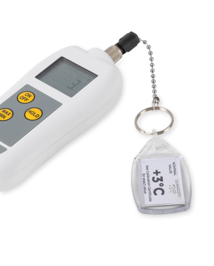 ETI Temperatursimulator för PT100-givare med Lumberg-kontakt. Temperatursimulering +3°C. Kalibreringscertifikat.