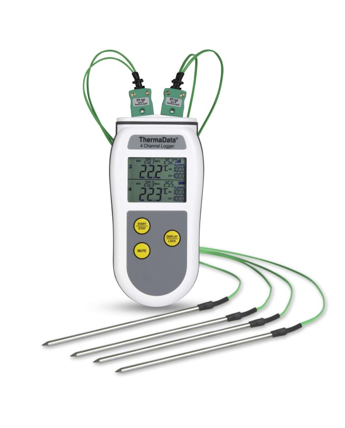 ETI Temperaturlogger ThermaData® för 4st externa givare Typ K. Inbyggd larmfunktion. Gratis programvara. Exklusive givare