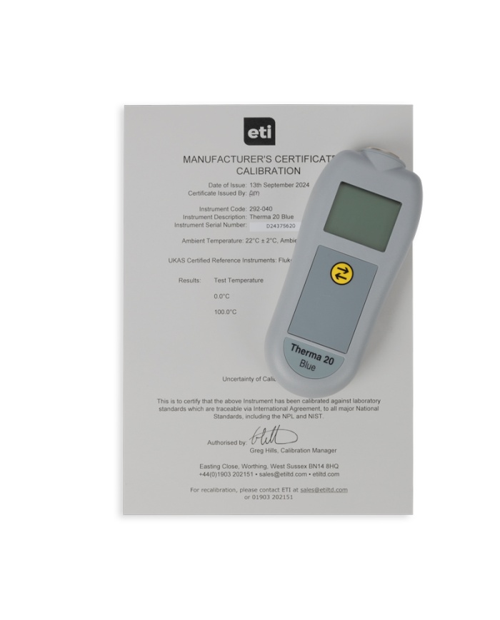 ETI Termometer Therma® 22 Blue, temperaturöverföring med Bluetooth. För NTC-termistorgivare, Lumbergkontakt. Gratis app för mobiltelefon. Med kalibreringscertifikat.