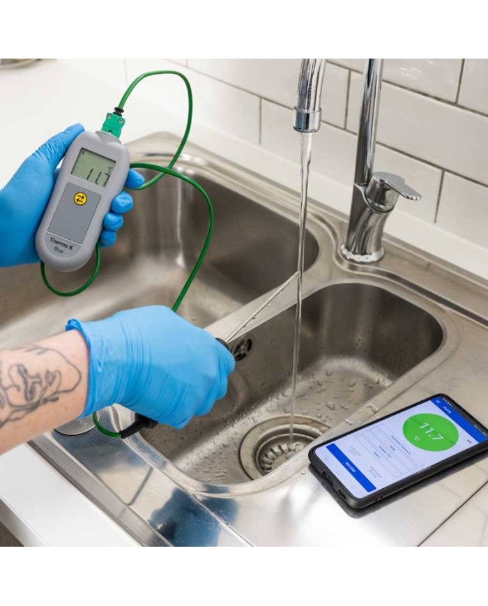 ETI Termometer Therma® K Blue, temperaturöverföring med Bluetooth. För givare termoelement Typ K. Gratis app för mobiltelefon. Med kalibreringscertifikat.