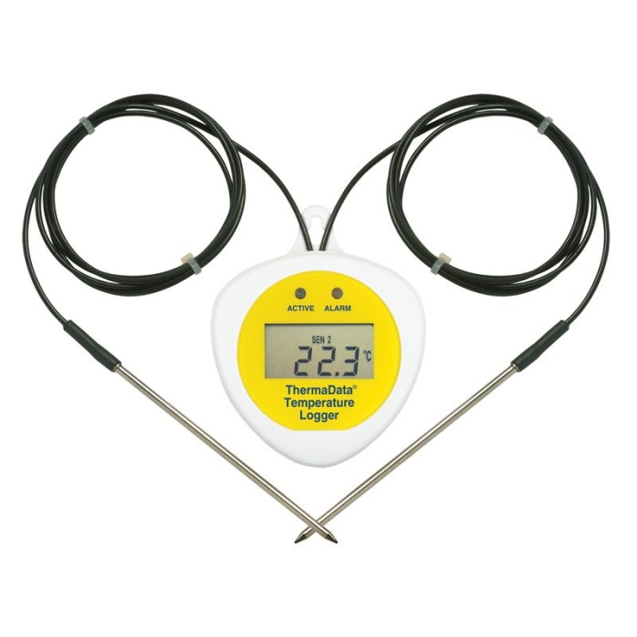 ETI ThermaData® TD2F temperaturlogger. Med display. 2 st externa nålgivare Ø3,3 x 100 mm. Visar om temperaturgränser uppnåtts. Anslutning via USB-C. Gratis mjukvara för rapport