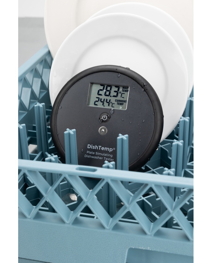 ETI DishTemp®. Smart termometer för diskmaskiner. Den simulerar en tallrik och sparar högsta temperatur för avläsning