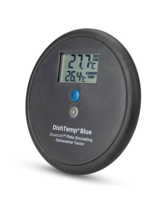 ETI DishTemp® Blue. Smart termometer för diskmaskiner. Den simulerar en tallrik och sparar högsta temperatur för avläsning. Överföring via Bluetooth. Kalibreringscertifikat.