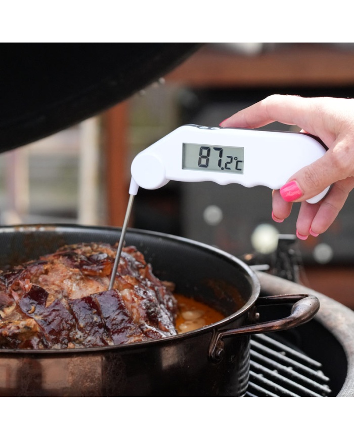 ETI Gourmet-termometer, infällbar nål, vattentålig med knapp för korrekt visning av 0°C i isbad - vit