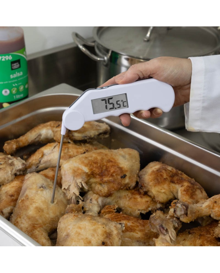 ETI Gourmet-termometer, infällbar nål, vattentålig med knapp för korrekt visning av 0°C i isbad - vit