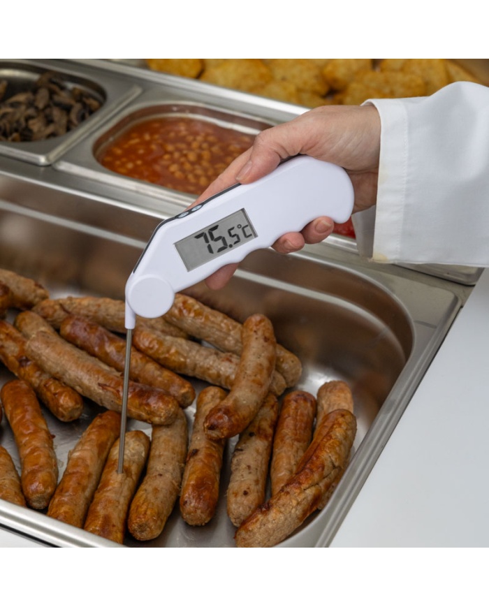 ETI Gourmet-termometer, infällbar nål, vattentålig med knapp för korrekt visning av 0°C i isbad - vit