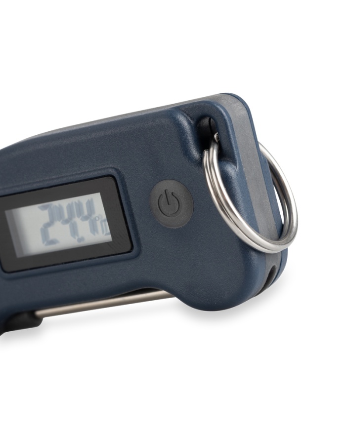 ETI Digital miniatyr-termometer med insticksnål. Kan fästas på din nyckelknippa. Blå.