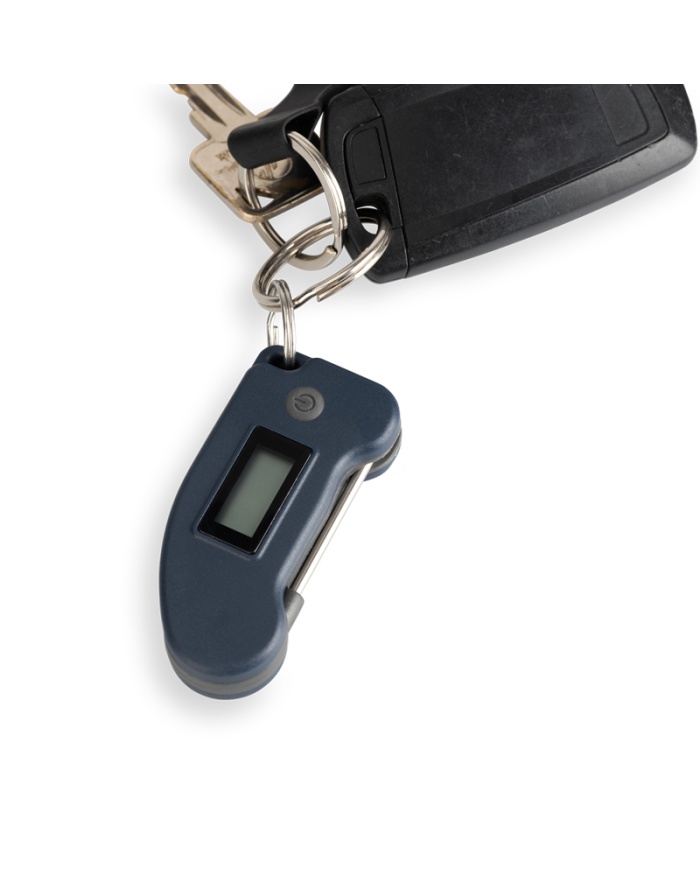 ETI Digital miniatyr-termometer med insticksnål. Kan fästas på din nyckelknippa. Blå.