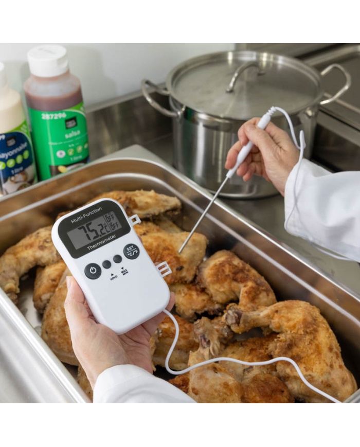 ETI Digital catering-termometer, med insticksgivare, Ø3.5 x 125mm, på 1m kabel. Enkel kalibreringsfunktion i isbad.