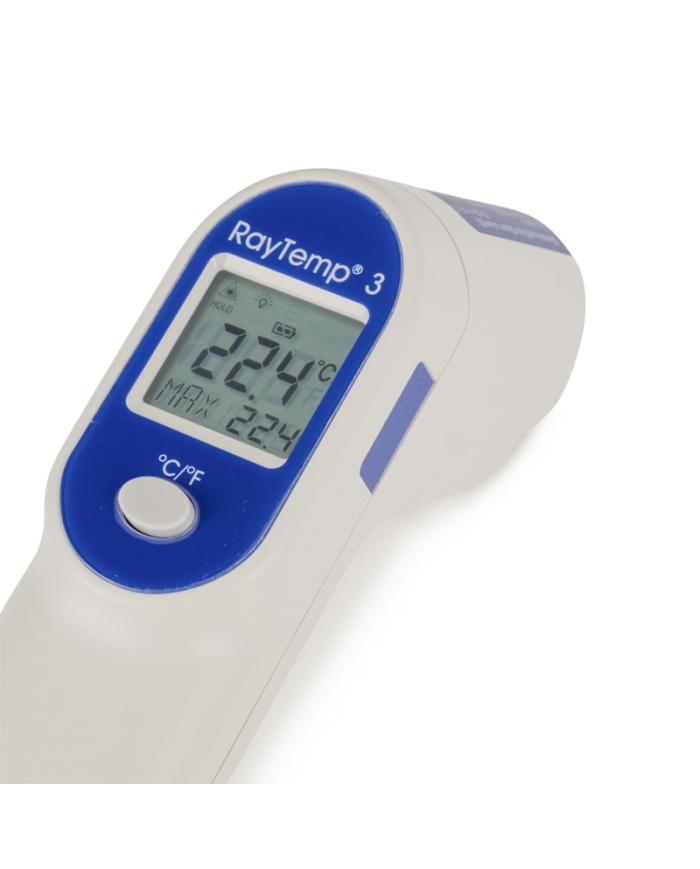 ETI RayTemp® 3 infraröd termometer idealisk för livsmedel, -60 till +500°C. 12:1 avstånd:mätyta. Med cirkulär lasermarkör för enkel mätning