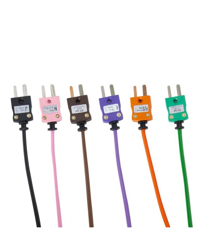 ETI Kabelsats för kalibrering av termometrar med kalibrator. Det är viktigt att använda rätt kabel, kabelsatsen innehåller kablar för Typ K, J, T, R/S, N och E