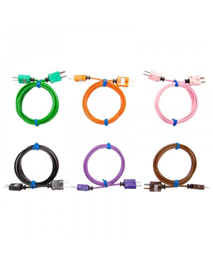 ETI Kabelsats för kalibrering av termometrar med kalibrator. Det är viktigt att använda rätt kabel, kabelsatsen innehåller kablar för Typ K, J, T, R/S, N och E