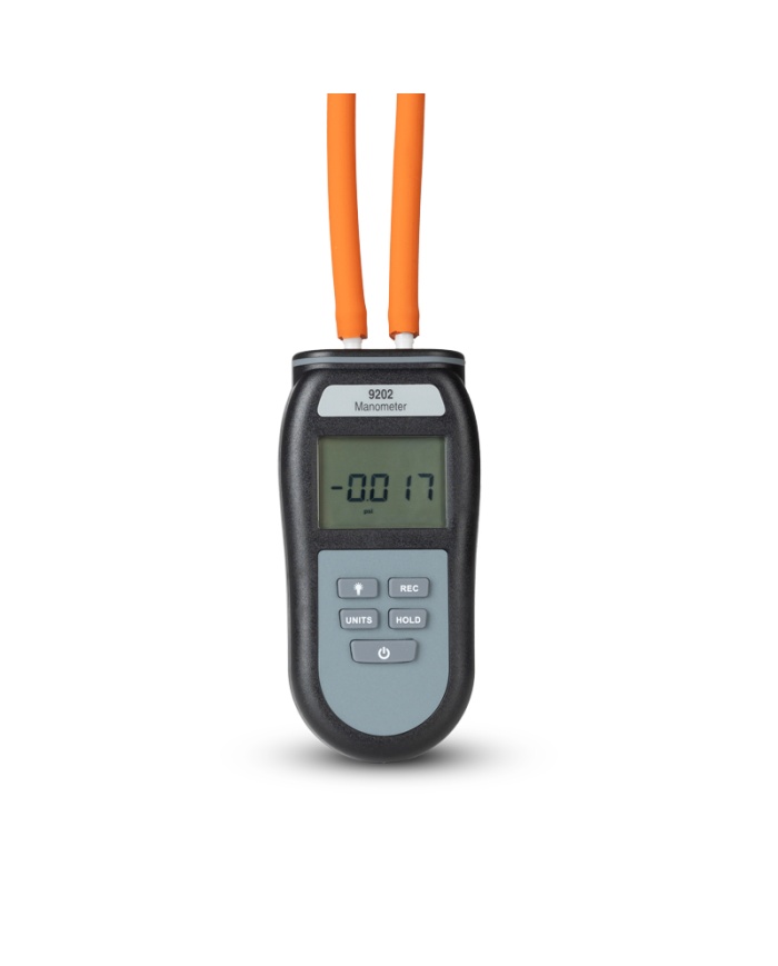ETI Manometer modell 9202, tryckmätare för mätning av positivt och negativt differenstryck, Max & Min. Mätområde ±137.9 mbar