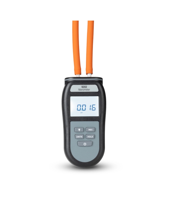 ETI Manometer modell 9202, tryckmätare för mätning av positivt och negativt differenstryck, Max & Min. Mätområde ±137.9 mbar