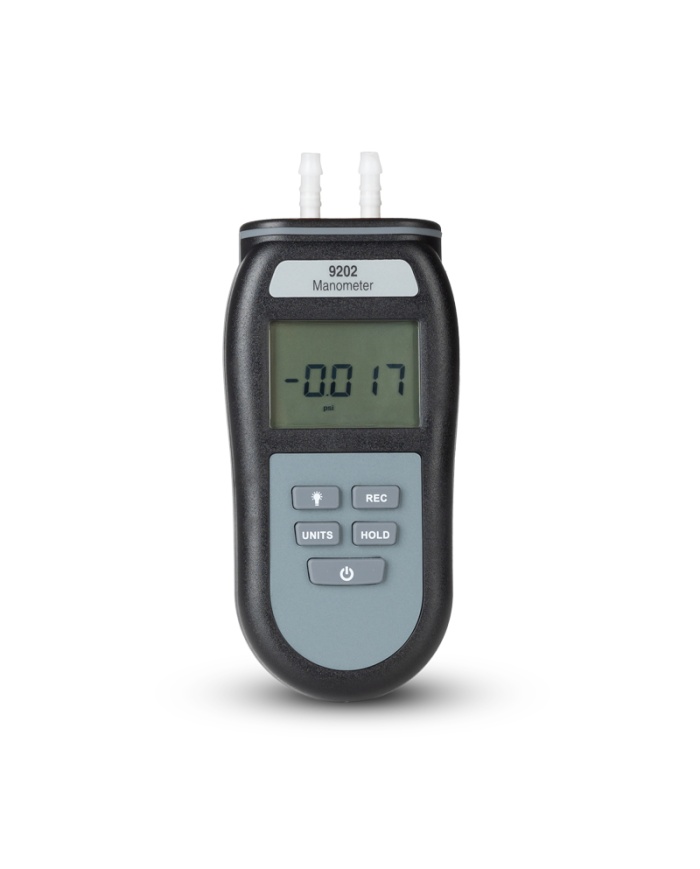 ETI Manometer modell 9202, tryckmätare för mätning av positivt och negativt differenstryck, Max & Min. Mätområde ±137.9 mbar