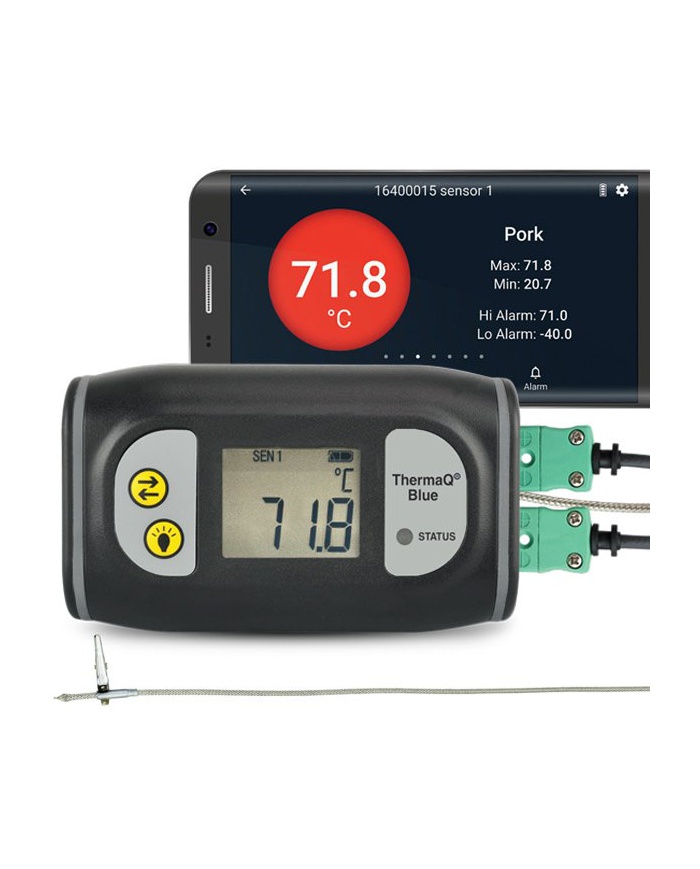 ETI ThermaQ® Blue termometer. 2-kanalig temperaturmätning, Typ K, med Bluetooth-överföring av mätdata till din mobil. Gratis app. Kalibreringscertifikat.