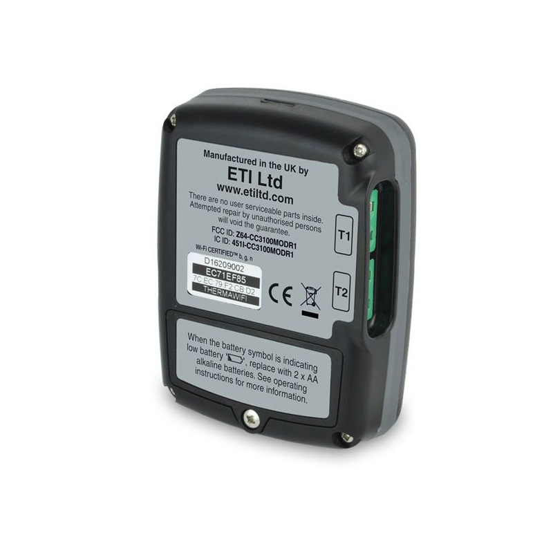 ETI ThermaQ® WiFi BBQ temperatur-logger. Ingår 2st givare, Typ K, för trådlös temperaturmätning med WiFi-överföring av mätdata till molnet och din mobil. Gratis kalibreringscertifikat.