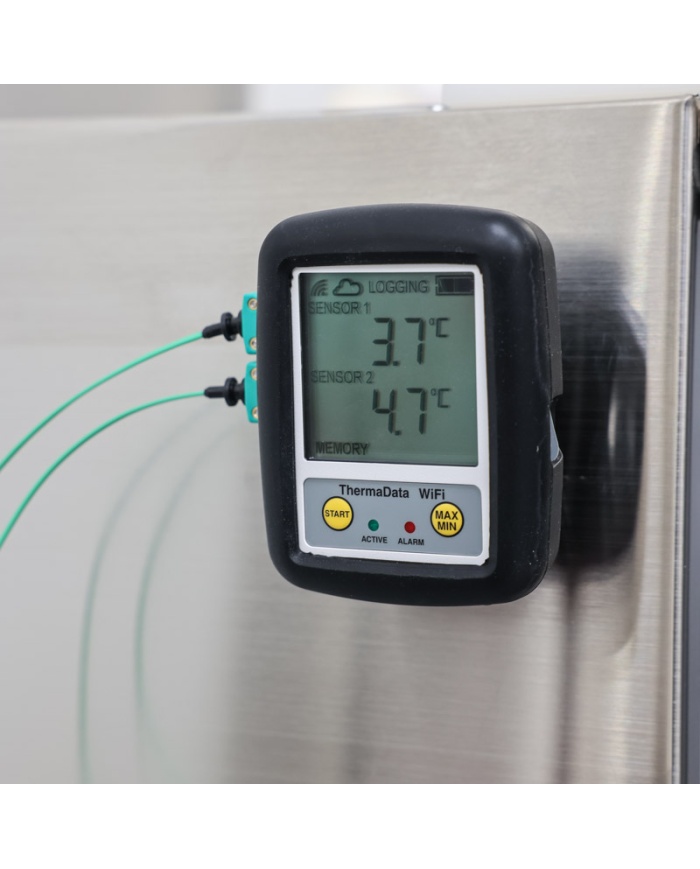 ETI ThermaQ® WiFi Logger-kit. Ingår 2st givare, Typ K, för trådlös temperaturmätning med WiFi-överföring av mätdata till molnet och din mobil. Gratis kalibreringscertifikat.